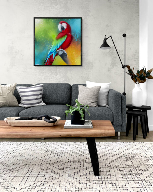 Papegøje i stue maleri